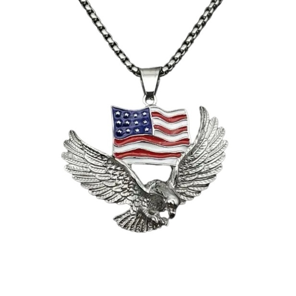 Patriotic Bald Eagle & American Flag Necklace - Picture 3 of 3